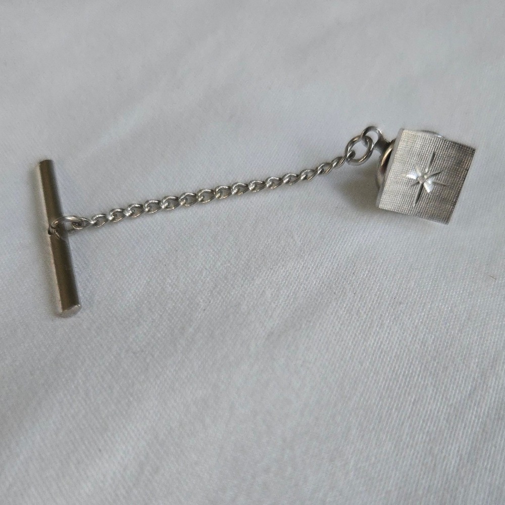 VTG Starburst Silver Tie Bar Tack Chain Unbranded EUC Men's Square Starburst MCM